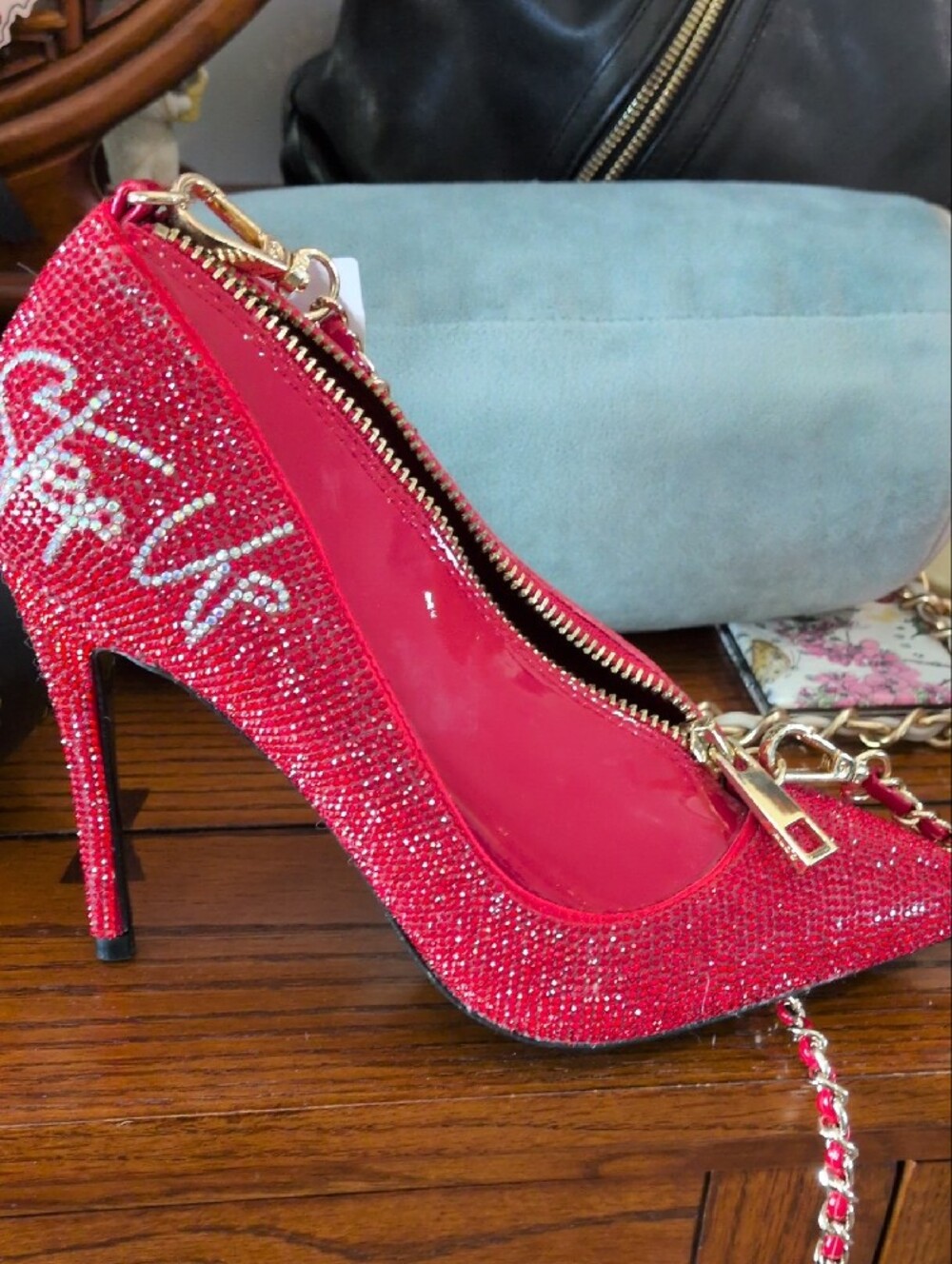 Aldo Stilletto Step Up Red Glitter  With Love Shoe Crossbody